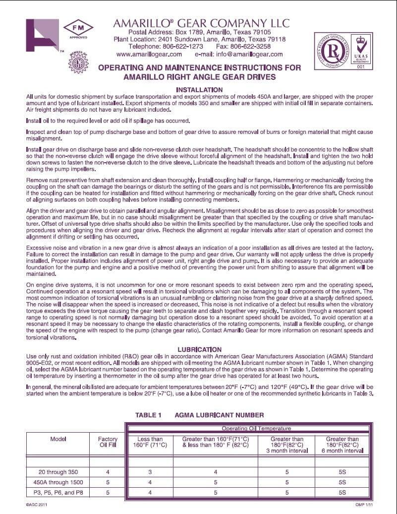 Pump Drive Operating and Maintenance Instructions