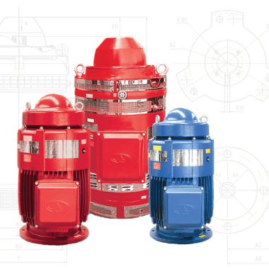 Three Aurora vertical hollow shaft motors overlaid on internal schematics